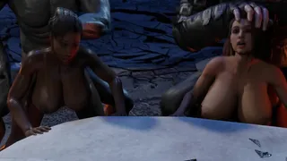 Jill Valentine and Sheva Alomar with Nemesis and Mr X.