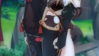 Shenhe 3D Hentai: Thighjob and Moaning with Aether in Leggings