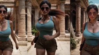 Simulazione di camminata di Lara Croft generata da IA: Seno prosperoso e morbido