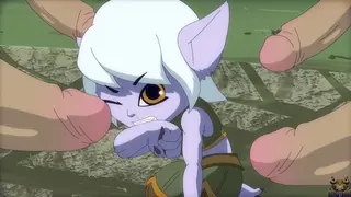 Gangpaid: Petite Tristana Fucked Intensely Hard - Rough 2D Cartoon Gangbang