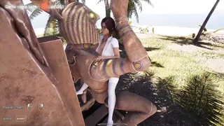 Lara's pussy was fucked by a huge, aroused statue, but now she has to test her anal hole. part 2