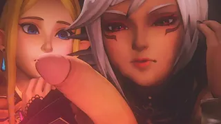 Zelda & elf babe battle for link's hard boner