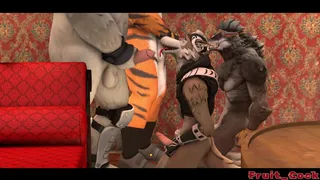 Gays Furry Fortnite en salvaje foursome de sexo anal y facial