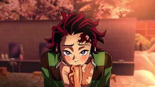 Intensos Genya y Tanjiro Kamado en una fuente termal onsen caliente