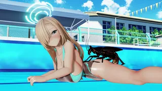 【MMD Blue-Archive】Ichinose Asuna si accoppia con uno scarafaggio nella piscina della scuola