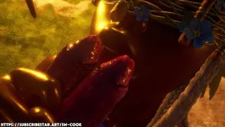 Garota Tribal Leva os Dois Paus de um Monstro Reptiliano e Recebe um Creampie Duplo