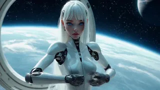 Ragazza robot mostra le sue tette d'acciaio