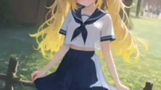 恥ずかしがり屋の女の子が屋外で撮影中