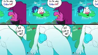 Ralsei e Kris Acasalando na Fonte Termal enquanto Susie Pergunta Sobre a Temperatura da Água