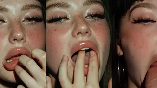 A disposable camera photo of a beautiful young woman blushing with moles