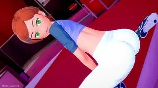 Gwen Tennyson Juega con un Gran Pene Terminando en Salvaje Diversión de Mamada y Frotamiento de Senos Animada