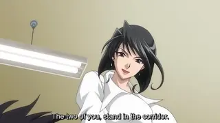 Busty anime teacher is caught masturbating and is fucked by two students