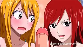 Fairy Tail Porn - Natsu fucks Erza and Lucy in their wet driping pussies