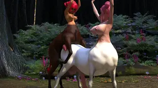 Centaur Things - Futanari centaurs fuck each other in the forest