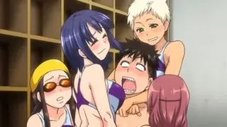 Peace Hame! 2 - Studentesse nuotatrici Hentai praticano una gangbang inversa con uno studente nello spogliatoio