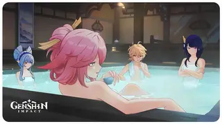 Asian Bathhouse Encounter with Raiden, Yae, Mizuki and Aether