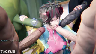 3D Animation BBC BWC Blowbang Blowjob Monster